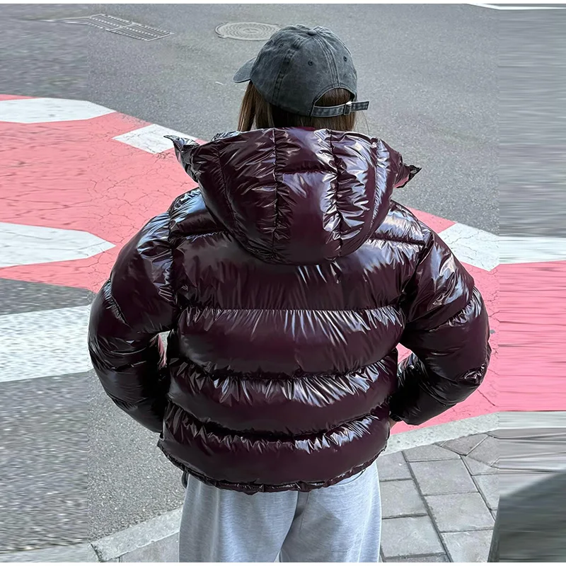 Casual Glossy Hooded Padded Jackets Women Loose Full Sleeves Zipper Coats With Pockets 2026 New Autumn Winter Lady Solid Outwear