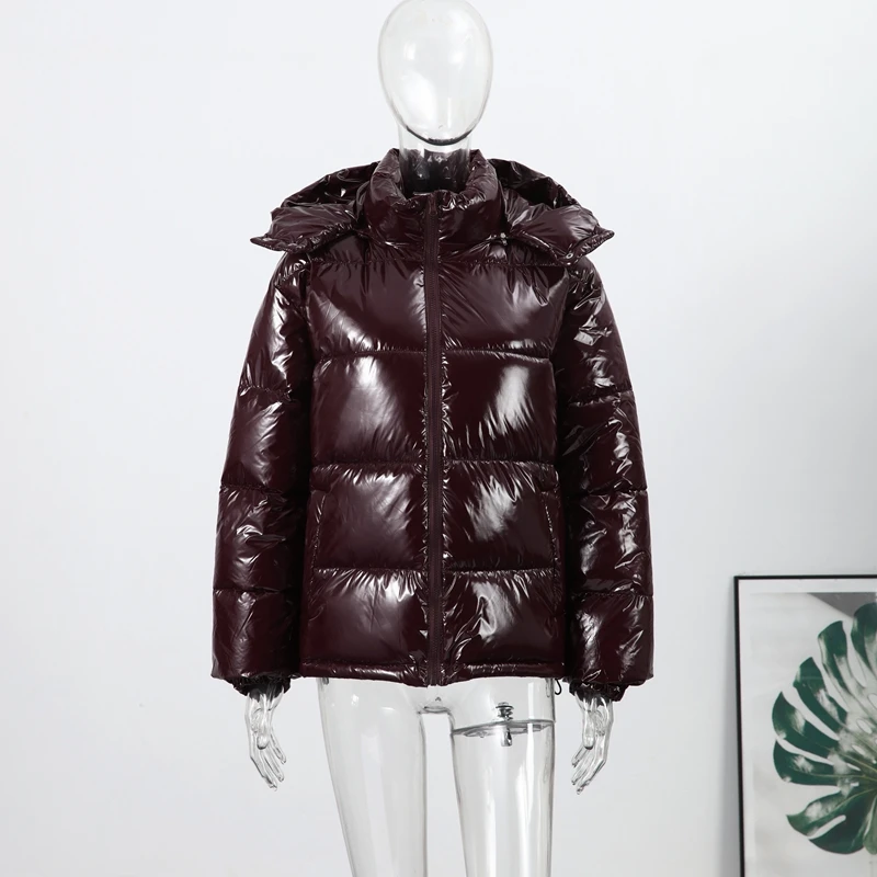 Casual Glossy Hooded Padded Jackets Women Loose Full Sleeves Zipper Coats With Pockets 2026 New Autumn Winter Lady Solid Outwear