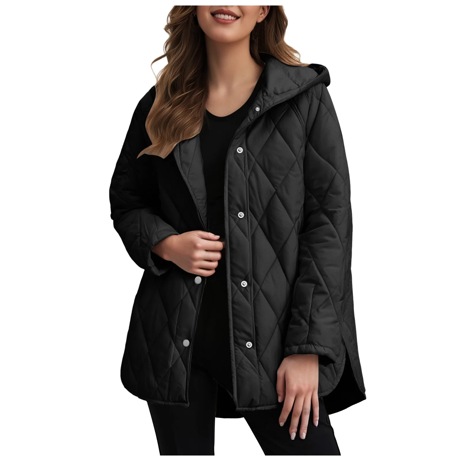 2025 Autumn Winter Fashion Cotton Jacket Coat Women's Parkas Casual Curled Edge Hooded Cotton Padded Coat Lattice Outerwear