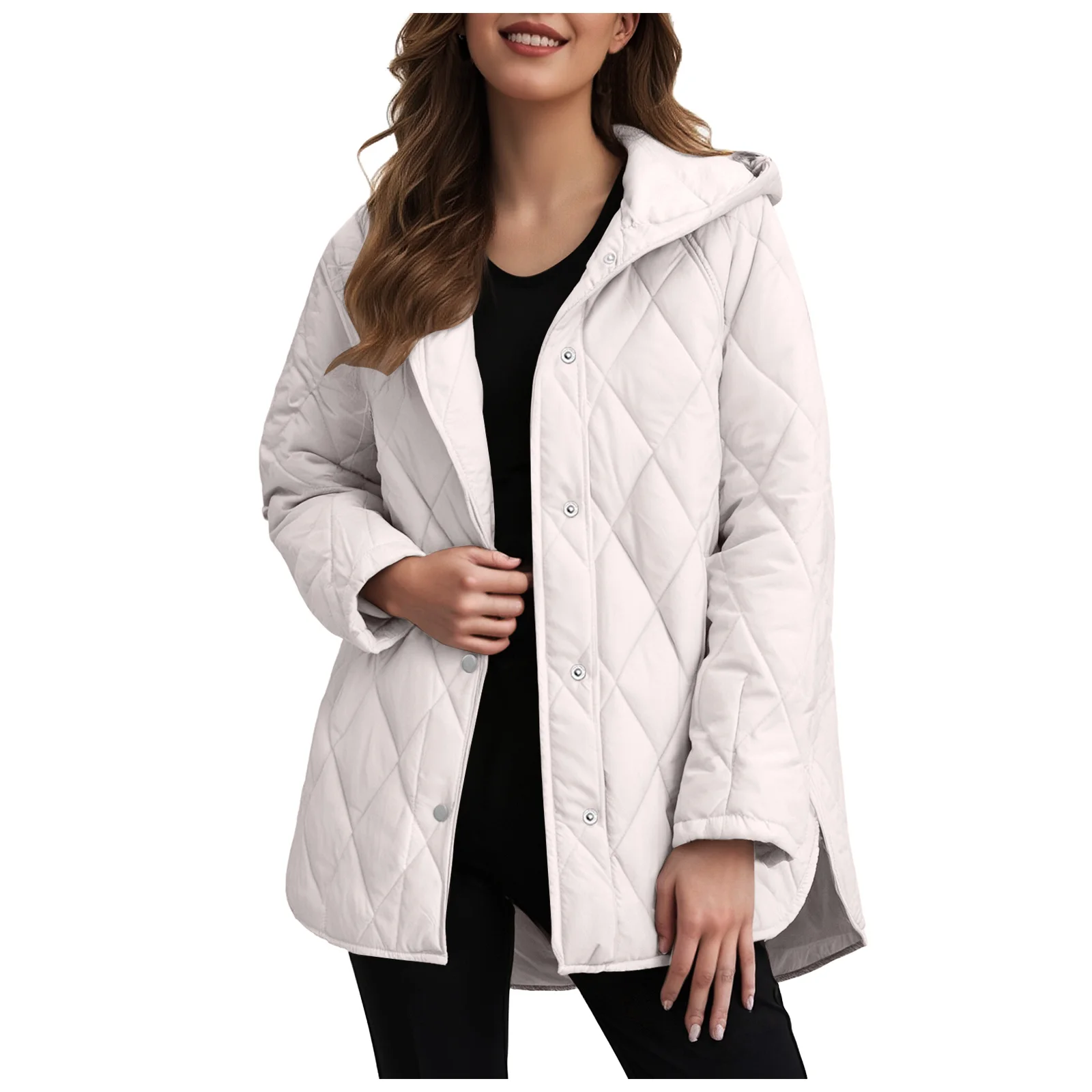 2025 Autumn Winter Fashion Cotton Jacket Coat Women's Parkas Casual Curled Edge Hooded Cotton Padded Coat Lattice Outerwear