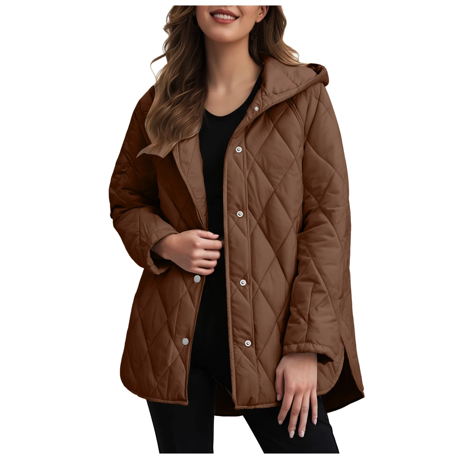2025 Autumn Winter Fashion Cotton Jacket Coat Women's Parkas Casual Curled Edge Hooded Cotton Padded Coat Lattice Outerwear