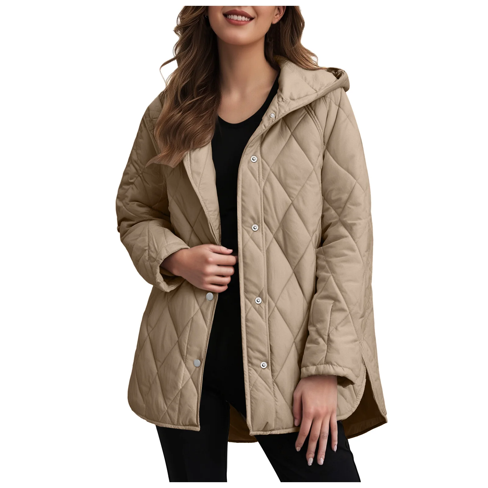 2025 Autumn Winter Fashion Cotton Jacket Coat Women's Parkas Casual Curled Edge Hooded Cotton Padded Coat Lattice Outerwear