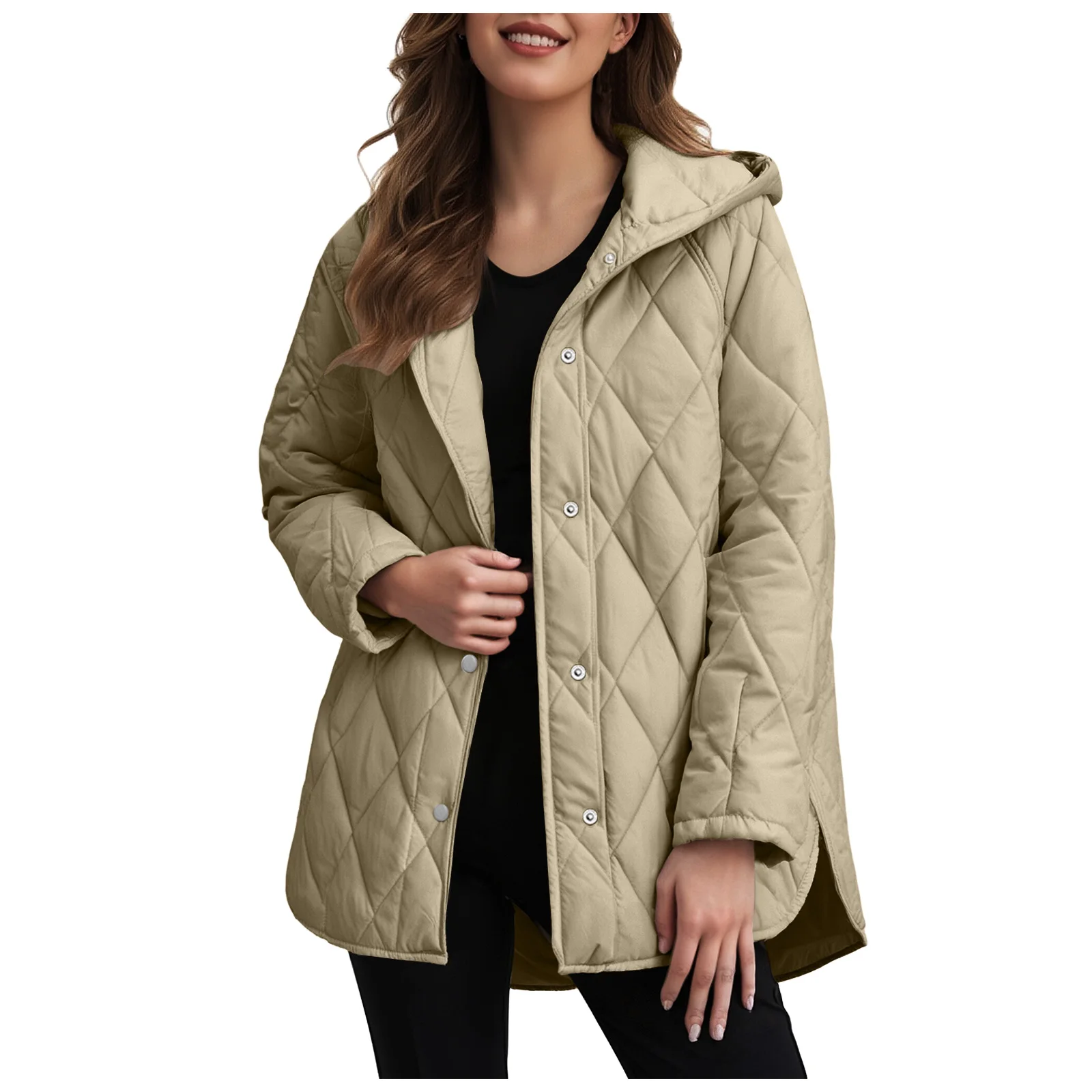 2025 Autumn Winter Fashion Cotton Jacket Coat Women's Parkas Casual Curled Edge Hooded Cotton Padded Coat Lattice Outerwear