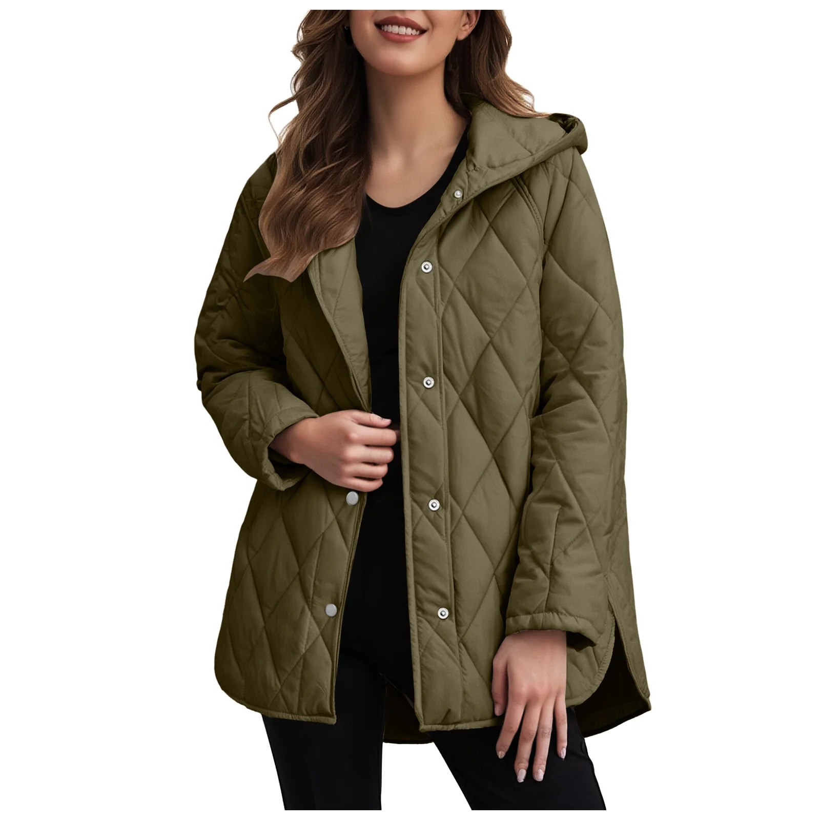 2025 Autumn Winter Fashion Cotton Jacket Coat Women's Parkas Casual Curled Edge Hooded Cotton Padded Coat Lattice Outerwear