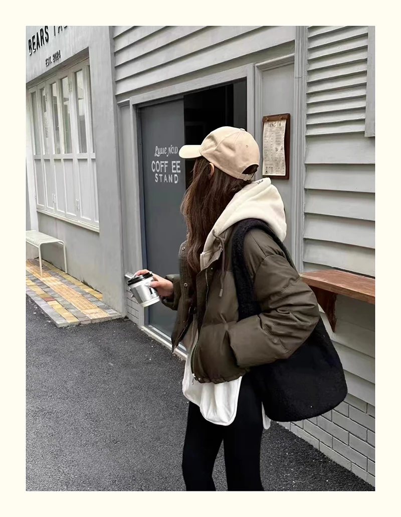 Hooded Short Parkas Women Fashion Black Patchwork Puffer Jacket Winter Streetwear Down Coats Korean Cotton Padded Outerwears New