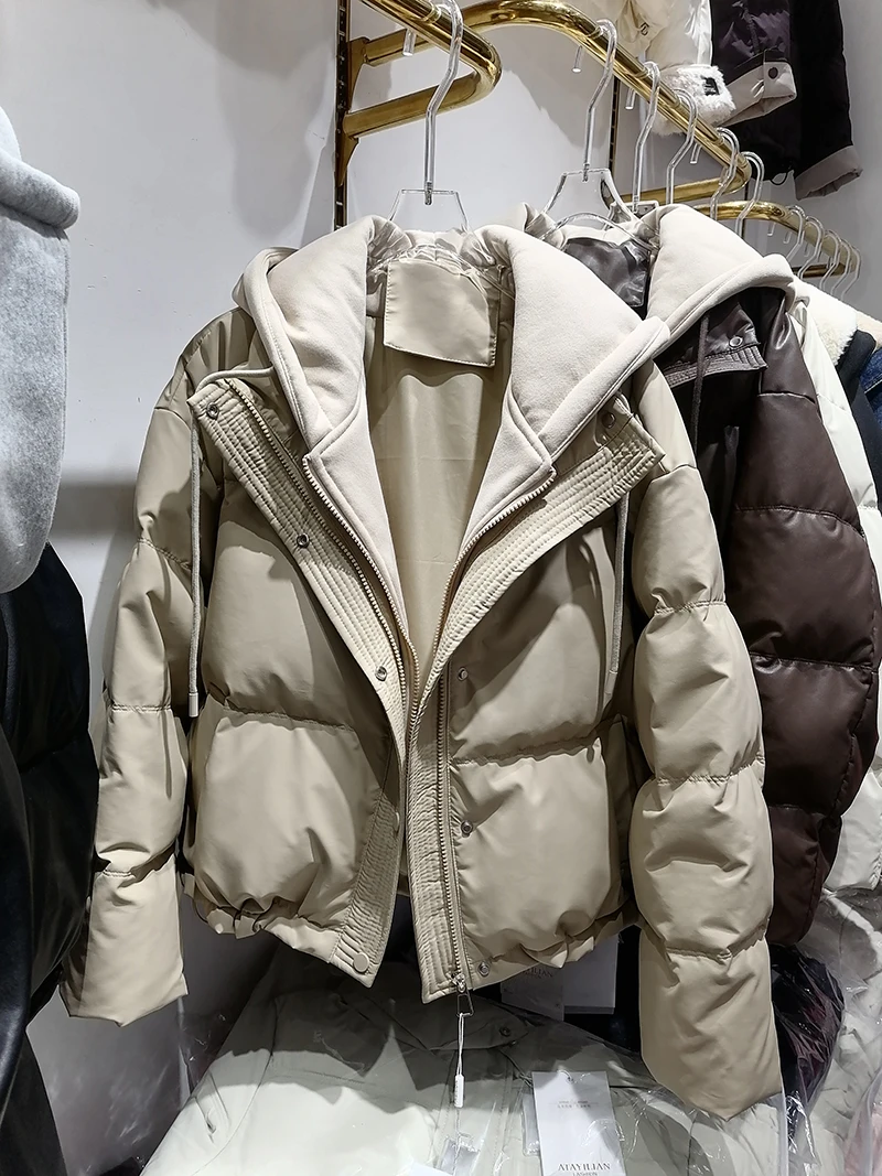 Hooded Short Parkas Women Fashion Black Patchwork Puffer Jacket Winter Streetwear Down Coats Korean Cotton Padded Outerwears New