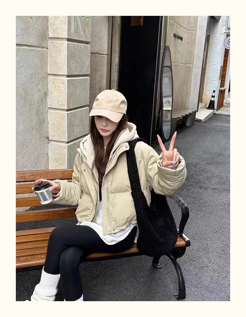 Hooded Short Parkas Women Fashion Black Patchwork Puffer Jacket Winter Streetwear Down Coats Korean Cotton Padded Outerwears New