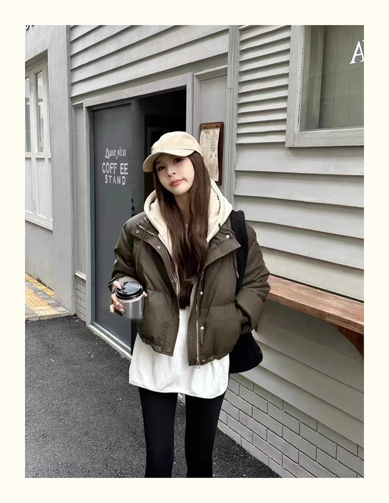 Hooded Short Parkas Women Fashion Black Patchwork Puffer Jacket Winter Streetwear Down Coats Korean Cotton Padded Outerwears New