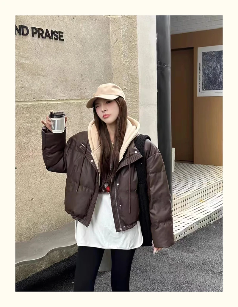 Hooded Short Parkas Women Fashion Black Patchwork Puffer Jacket Winter Streetwear Down Coats Korean Cotton Padded Outerwears New