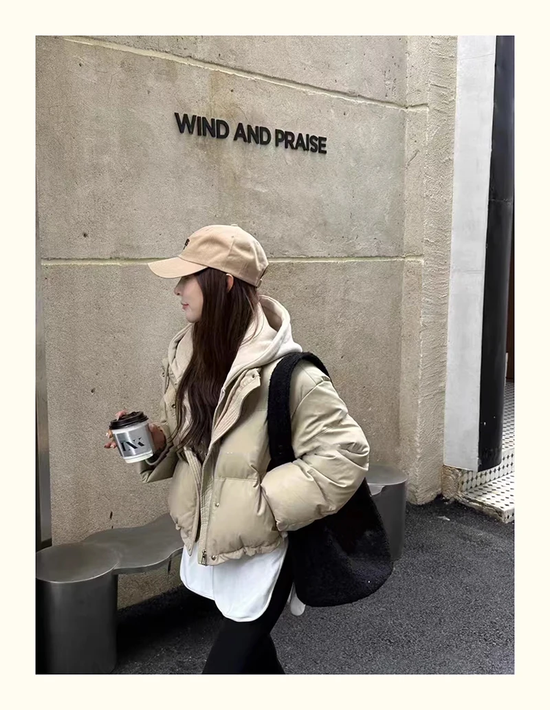Hooded Short Parkas Women Fashion Black Patchwork Puffer Jacket Winter Streetwear Down Coats Korean Cotton Padded Outerwears New