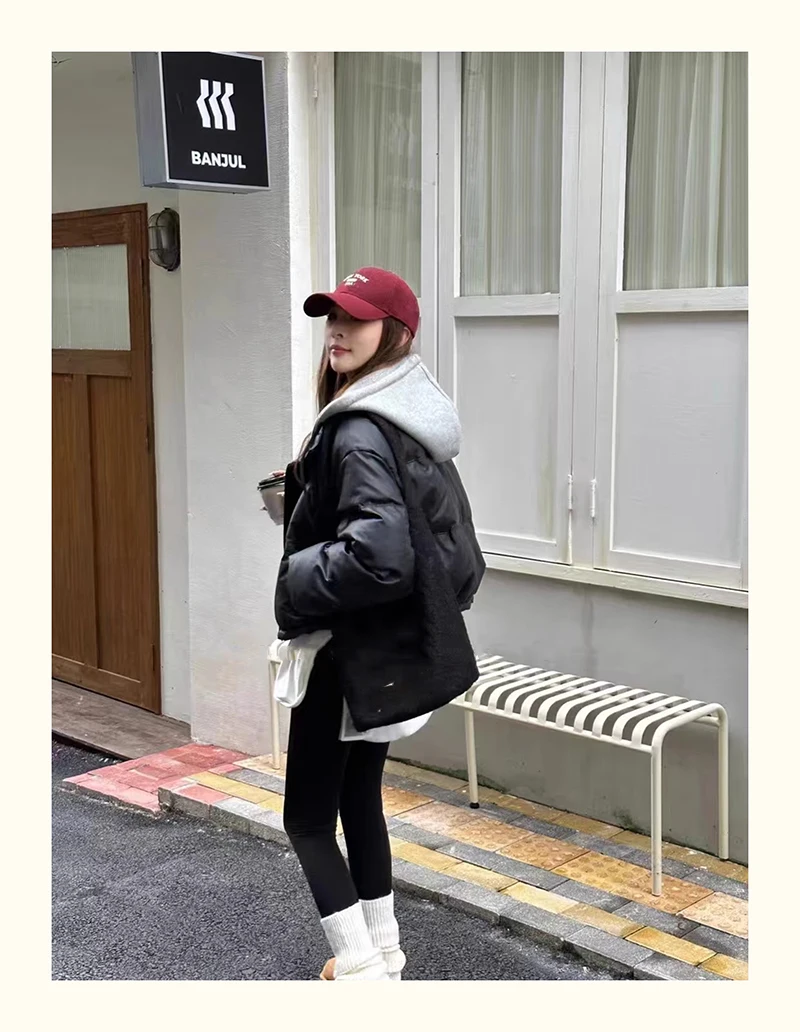 Hooded Short Parkas Women Fashion Black Patchwork Puffer Jacket Winter Streetwear Down Coats Korean Cotton Padded Outerwears New