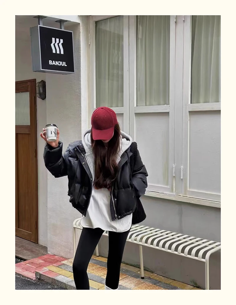 Hooded Short Parkas Women Fashion Black Patchwork Puffer Jacket Winter Streetwear Down Coats Korean Cotton Padded Outerwears New