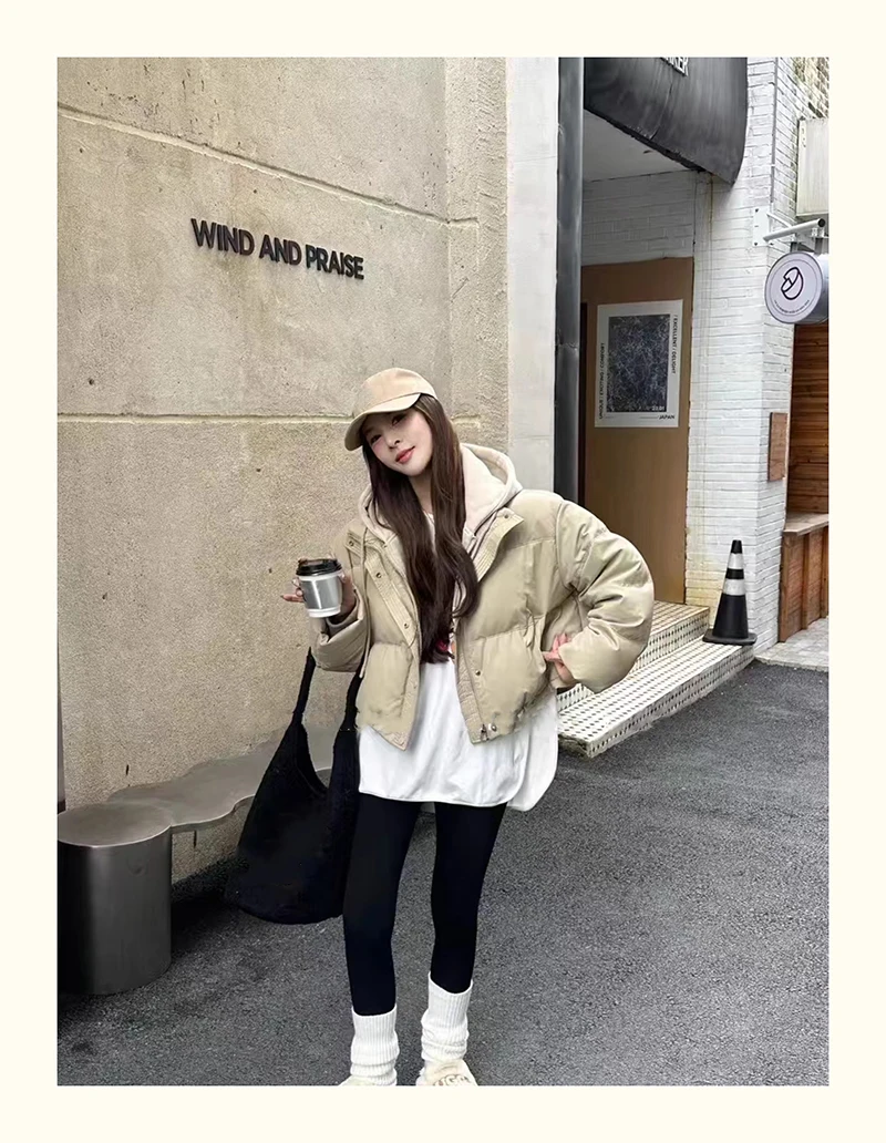 Hooded Short Parkas Women Fashion Black Patchwork Puffer Jacket Winter Streetwear Down Coats Korean Cotton Padded Outerwears New