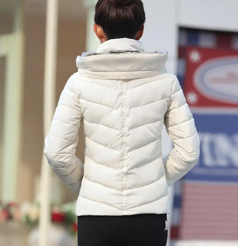New Women's Cotton Coat Short Outwear Standing Collar Zipper Jacket Drawstring Slim Multicolor Winter Small Tops Warm Handguard