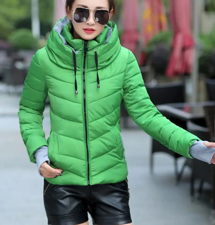 New Women's Cotton Coat Short Outwear Standing Collar Zipper Jacket Drawstring Slim Multicolor Winter Small Tops Warm Handguard