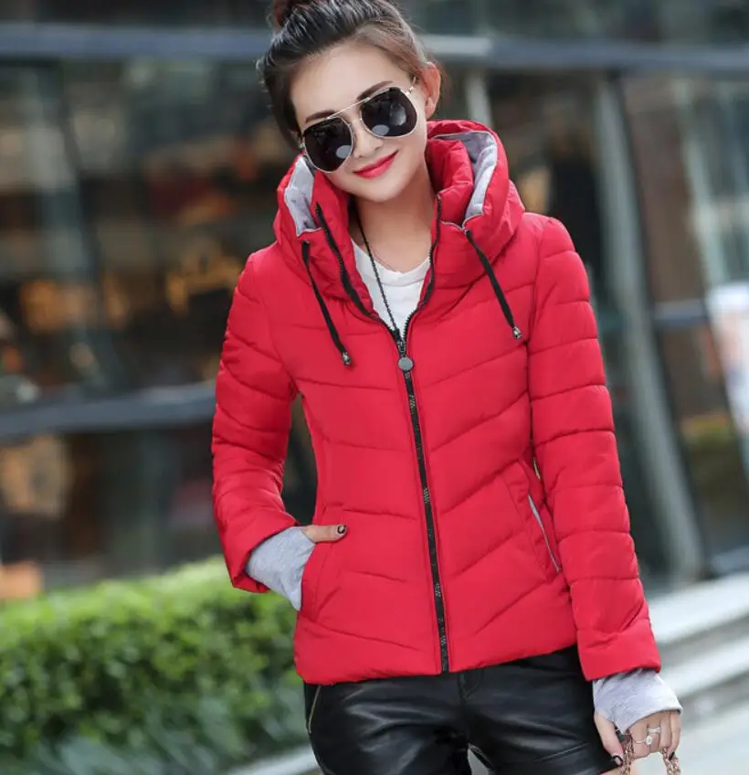 New Women's Cotton Coat Short Outwear Standing Collar Zipper Jacket Drawstring Slim Multicolor Winter Small Tops Warm Handguard