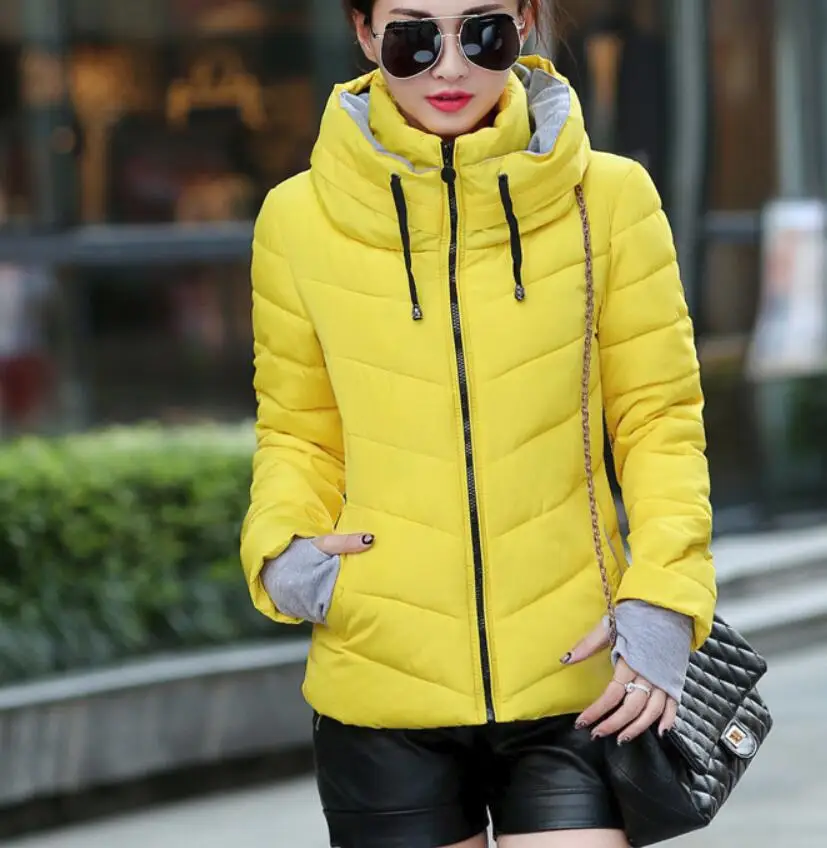 New Women's Cotton Coat Short Outwear Standing Collar Zipper Jacket Drawstring Slim Multicolor Winter Small Tops Warm Handguard