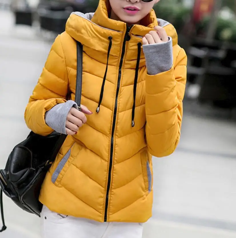 New Women's Cotton Coat Short Outwear Standing Collar Zipper Jacket Drawstring Slim Multicolor Winter Small Tops Warm Handguard