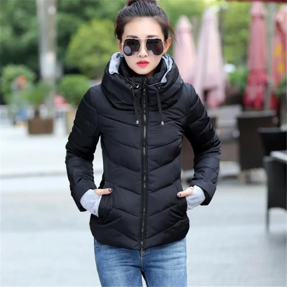 New Women's Cotton Coat Short Outwear Standing Collar Zipper Jacket Drawstring Slim Multicolor Winter Small Tops Warm Handguard