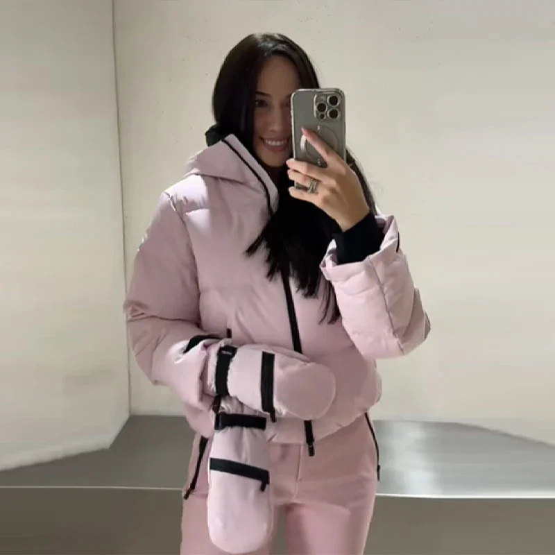 Winter Warm Hooded Ski Wear Suits For Women Windproof Waterproof Park Coat High Waist Warm Pants 2026 New Lady Snow Sportwears