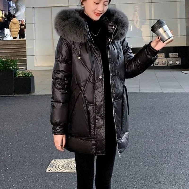 Down Coat Women Parkas Winter 2025 New Korean Warm Cotton Padded Coats Big Fur Collar Thick Down Jacket Disposable Outwear Femal