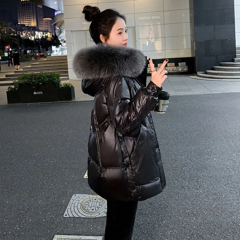 Down Coat Women Parkas Winter 2025 New Korean Warm Cotton Padded Coats Big Fur Collar Thick Down Jacket Disposable Outwear Femal