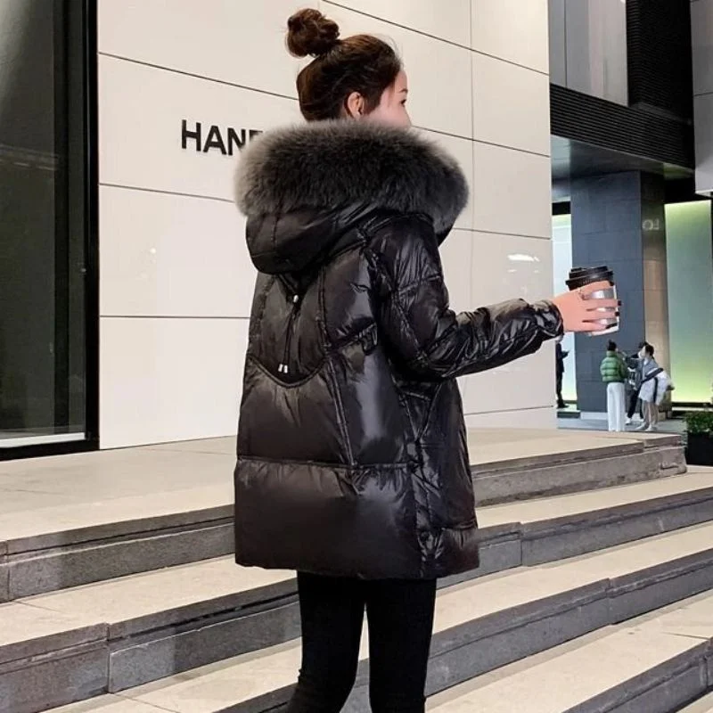 Down Coat Women Parkas Winter 2025 New Korean Warm Cotton Padded Coats Big Fur Collar Thick Down Jacket Disposable Outwear Femal