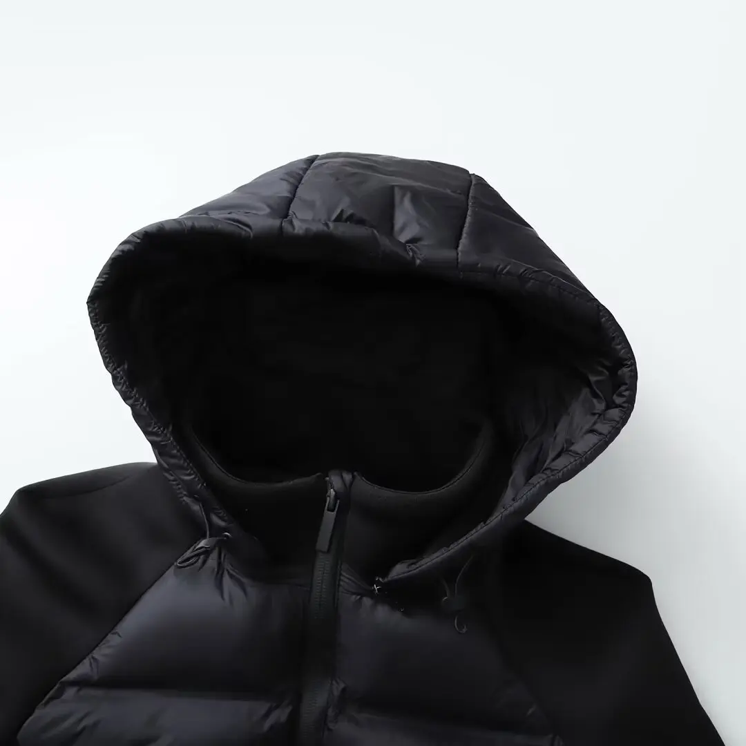 2026 Autumn Winter Women's Vintage Hooded Splicing Short Padded Jackets Lady European Lightweight Zip Warm Sports Parkas Coats