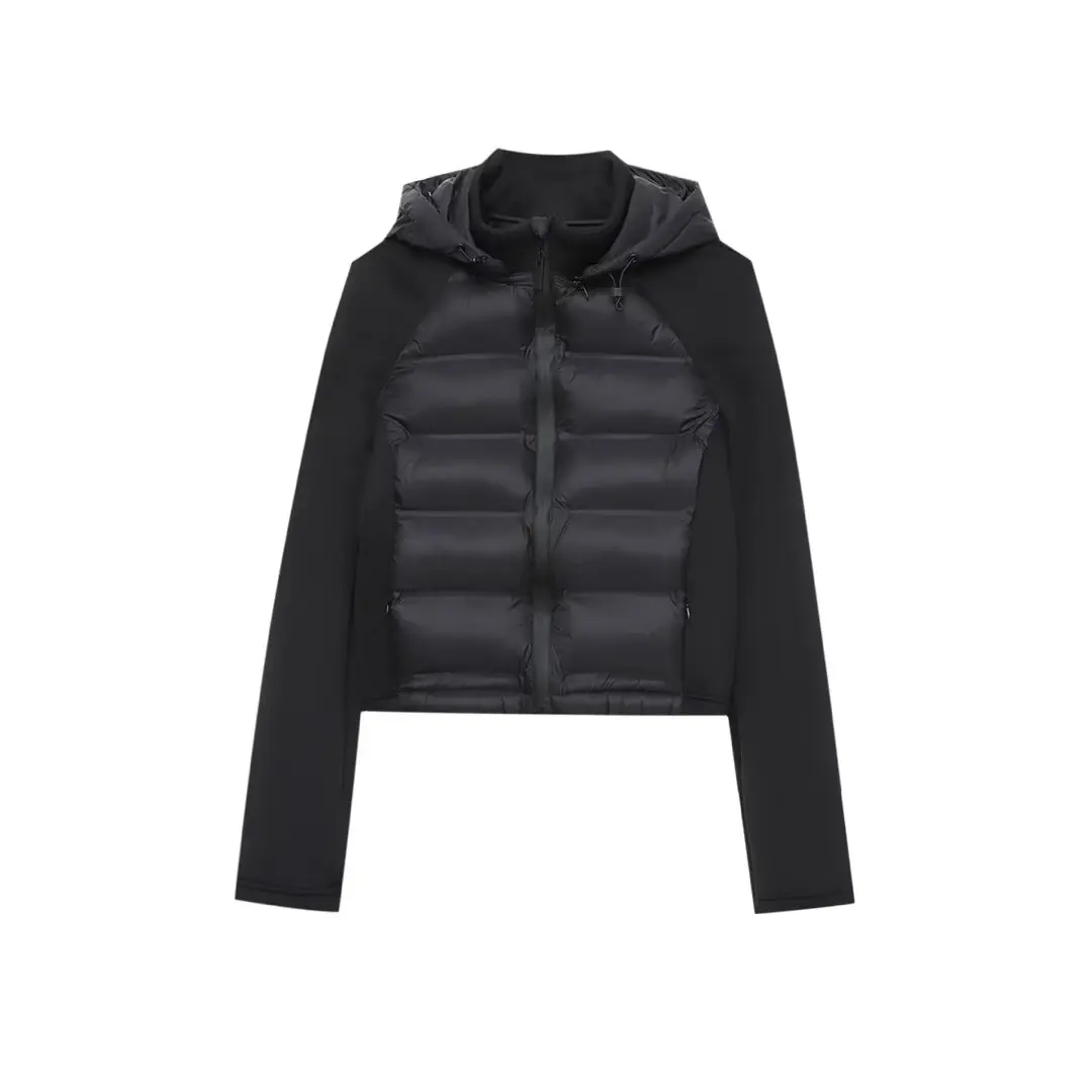 2026 Autumn Winter Women's Vintage Hooded Splicing Short Padded Jackets Lady European Lightweight Zip Warm Sports Parkas Coats
