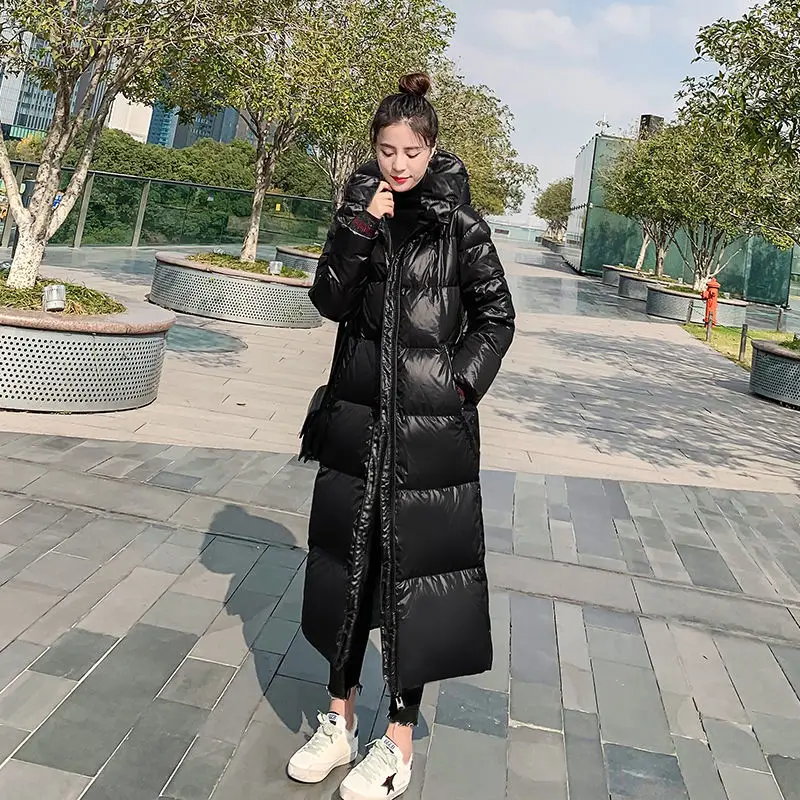 2026 New Thicken Snow Parkas Fashion Windproof Glossy Down Cotton Hooded Women Jacket Winter Loose Long Coat 4XL Ladies Outwear