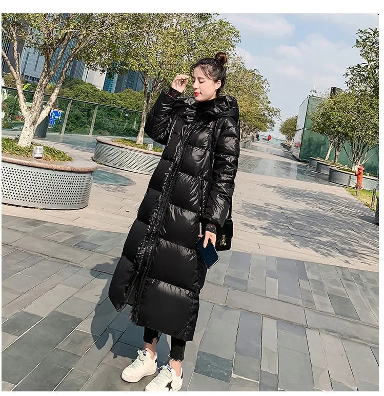 2026 New Thicken Snow Parkas Fashion Windproof Glossy Down Cotton Hooded Women Jacket Winter Loose Long Coat 4XL Ladies Outwear