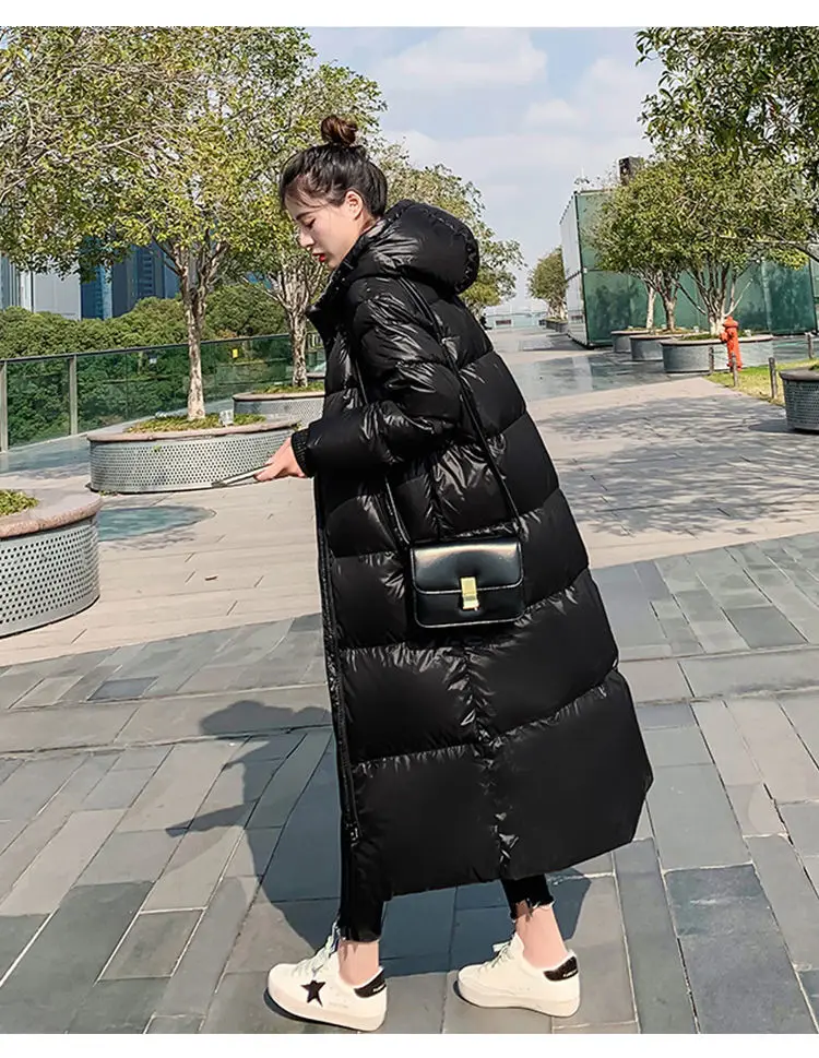 2026 New Thicken Snow Parkas Fashion Windproof Glossy Down Cotton Hooded Women Jacket Winter Loose Long Coat 4XL Ladies Outwear