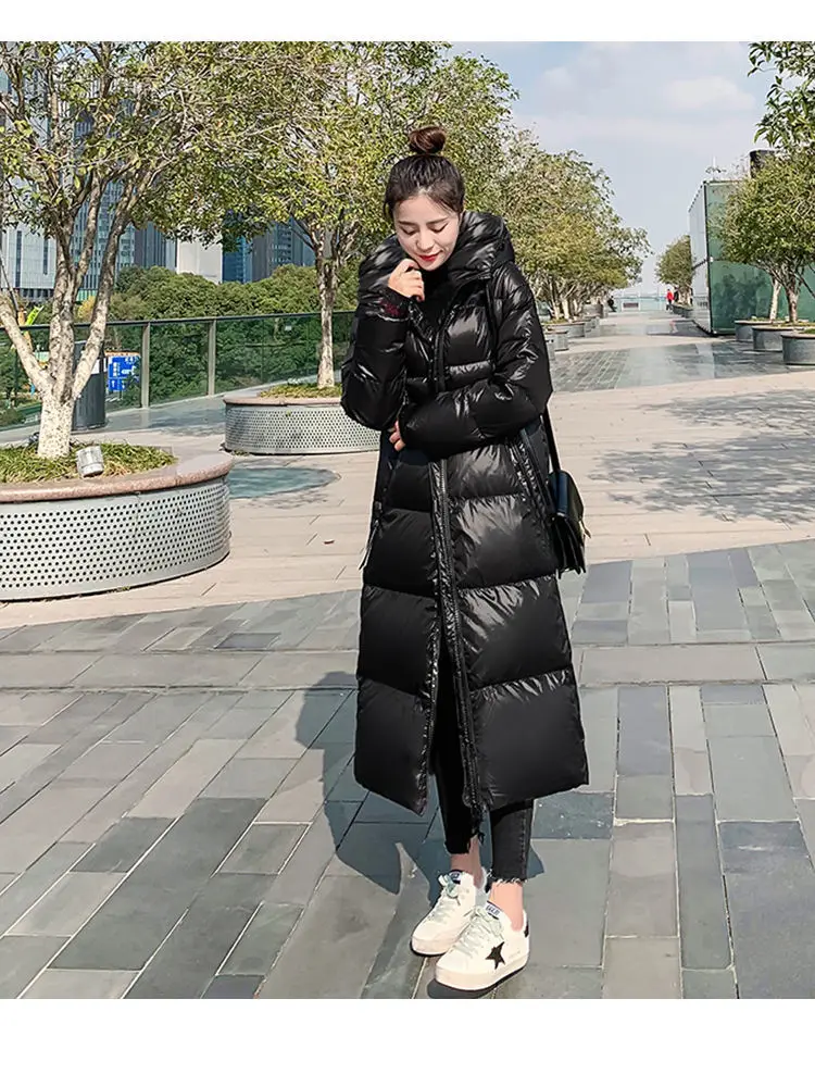 2026 New Thicken Snow Parkas Fashion Windproof Glossy Down Cotton Hooded Women Jacket Winter Loose Long Coat 4XL Ladies Outwear