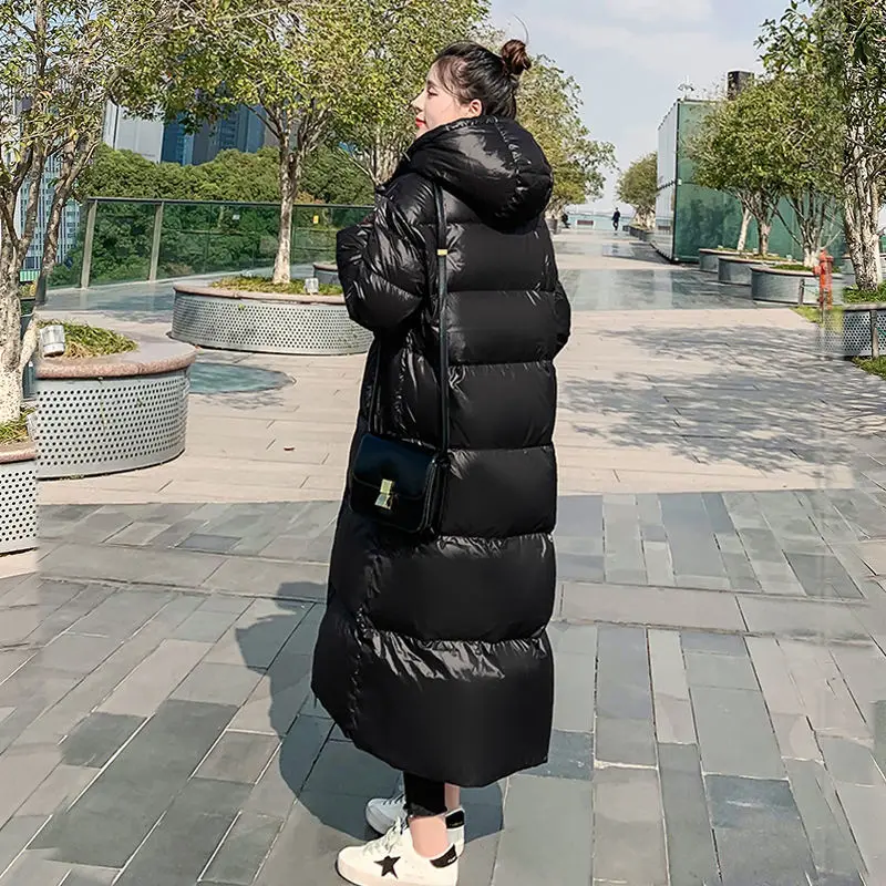 2026 New Thicken Snow Parkas Fashion Windproof Glossy Down Cotton Hooded Women Jacket Winter Loose Long Coat 4XL Ladies Outwear