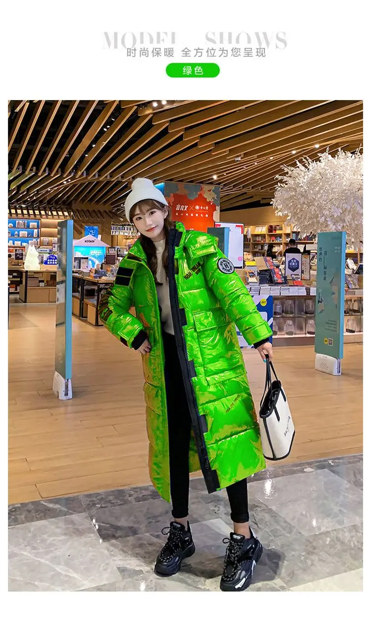 2025 New Waterproof Coats Fashion Winter Down Cotton Jacket Womens Glossy Colorful Femme Thick Warm Long Hooded Puffer Parkas