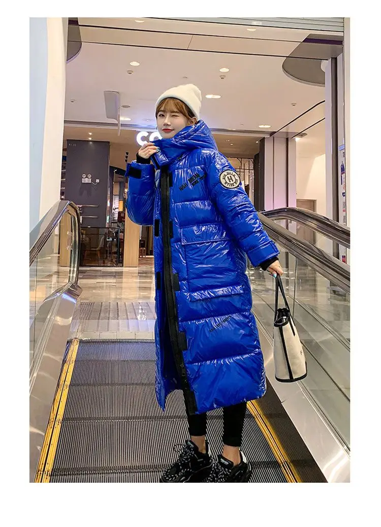 2025 New Waterproof Coats Fashion Winter Down Cotton Jacket Womens Glossy Colorful Femme Thick Warm Long Hooded Puffer Parkas