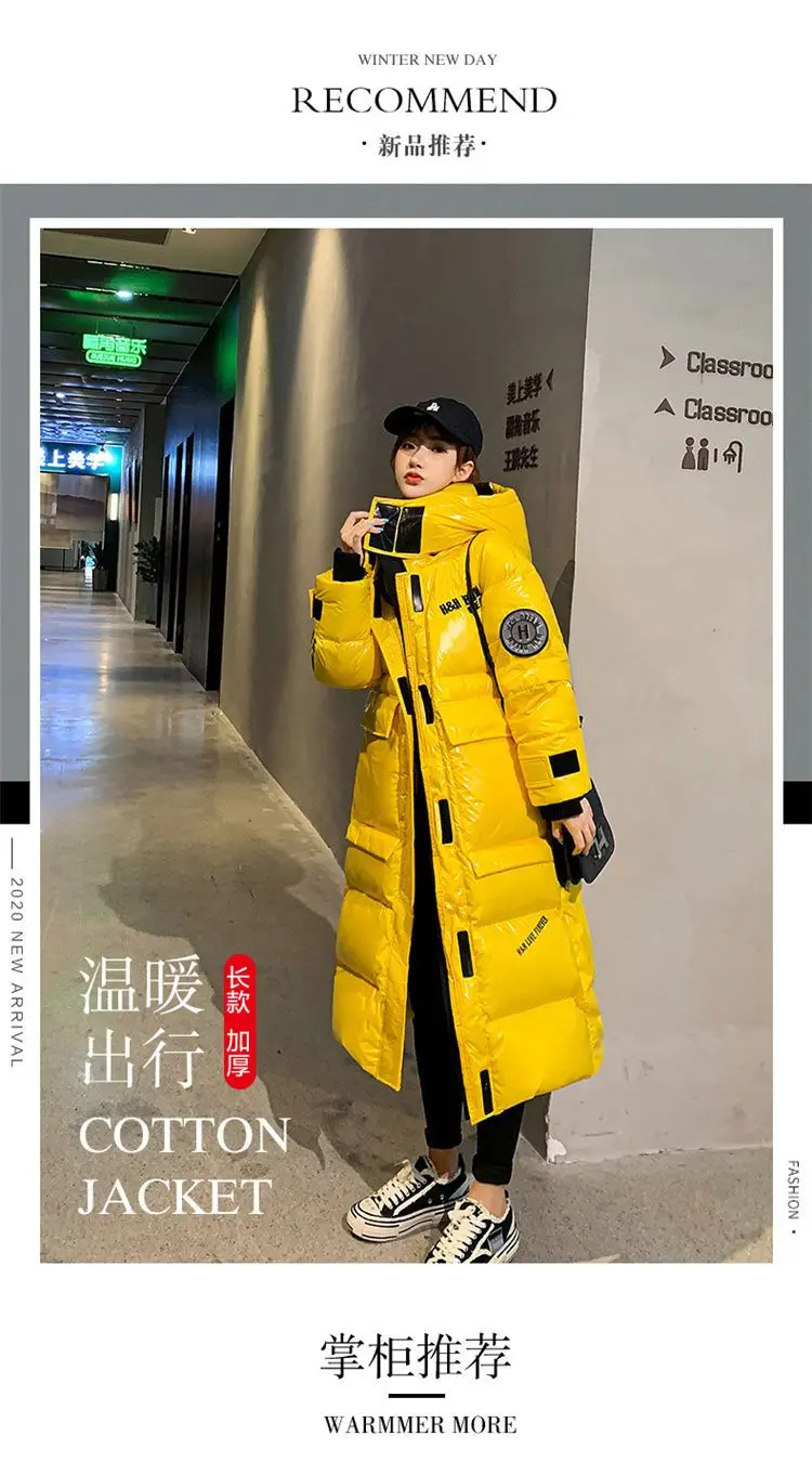 2025 New Waterproof Coats Fashion Winter Down Cotton Jacket Womens Glossy Colorful Femme Thick Warm Long Hooded Puffer Parkas