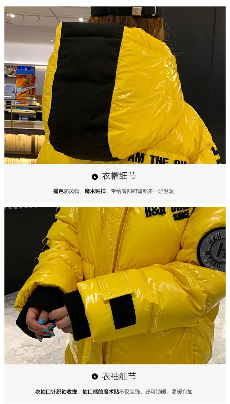 2025 New Waterproof Coats Fashion Winter Down Cotton Jacket Womens Glossy Colorful Femme Thick Warm Long Hooded Puffer Parkas