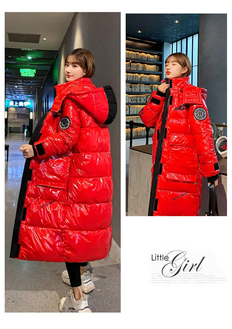 2025 New Waterproof Coats Fashion Winter Down Cotton Jacket Womens Glossy Colorful Femme Thick Warm Long Hooded Puffer Parkas