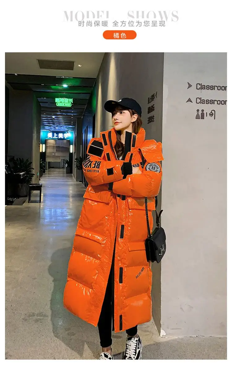 2025 New Waterproof Coats Fashion Winter Down Cotton Jacket Womens Glossy Colorful Femme Thick Warm Long Hooded Puffer Parkas