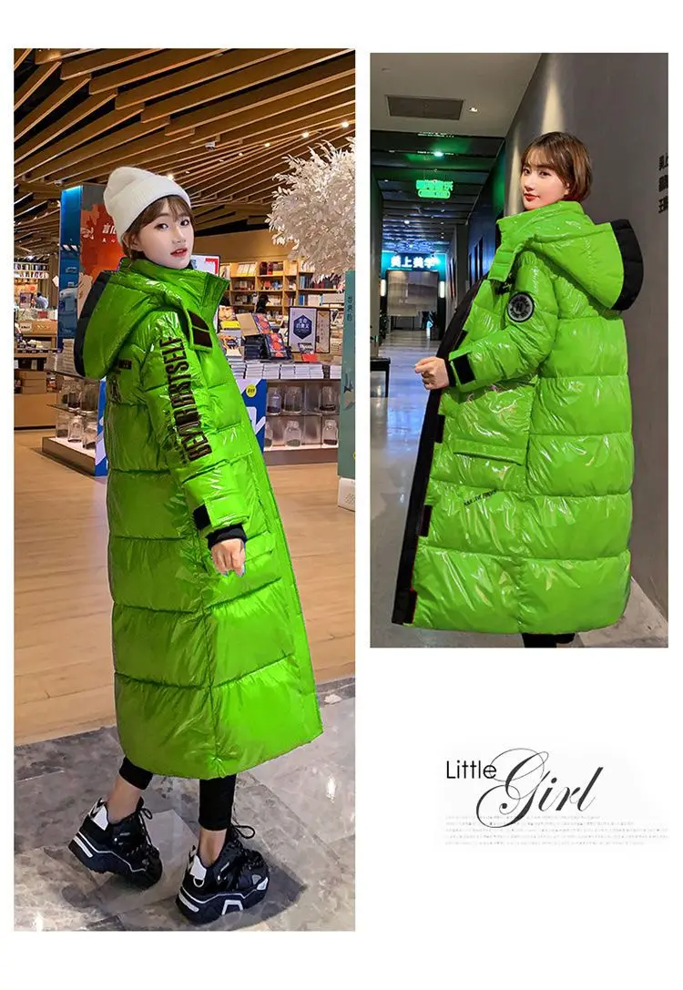 2025 New Waterproof Coats Fashion Winter Down Cotton Jacket Womens Glossy Colorful Femme Thick Warm Long Hooded Puffer Parkas
