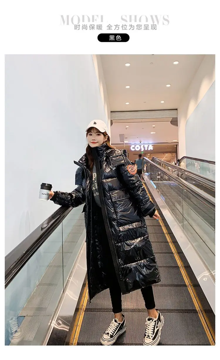 2025 New Waterproof Coats Fashion Winter Down Cotton Jacket Womens Glossy Colorful Femme Thick Warm Long Hooded Puffer Parkas