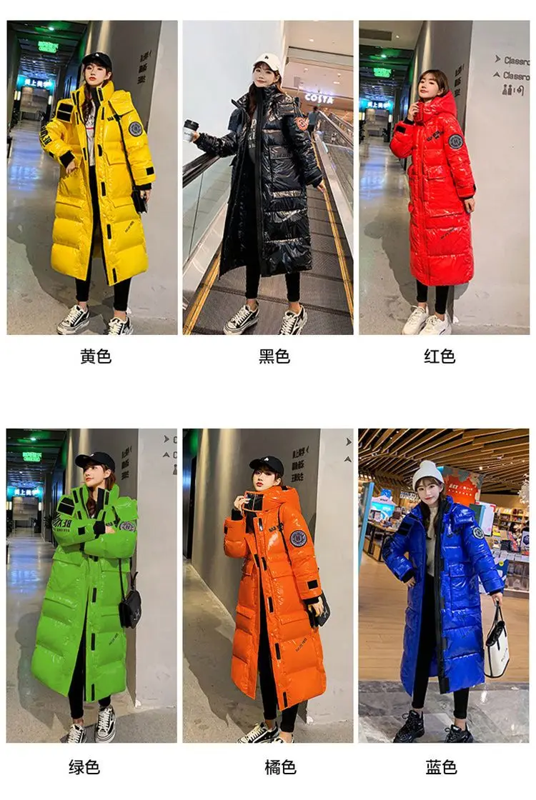 2025 New Waterproof Coats Fashion Winter Down Cotton Jacket Womens Glossy Colorful Femme Thick Warm Long Hooded Puffer Parkas