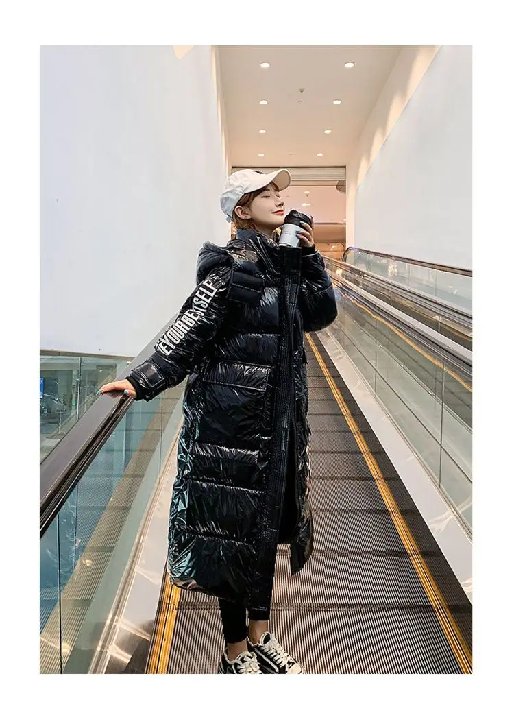 2025 New Waterproof Coats Fashion Winter Down Cotton Jacket Womens Glossy Colorful Femme Thick Warm Long Hooded Puffer Parkas