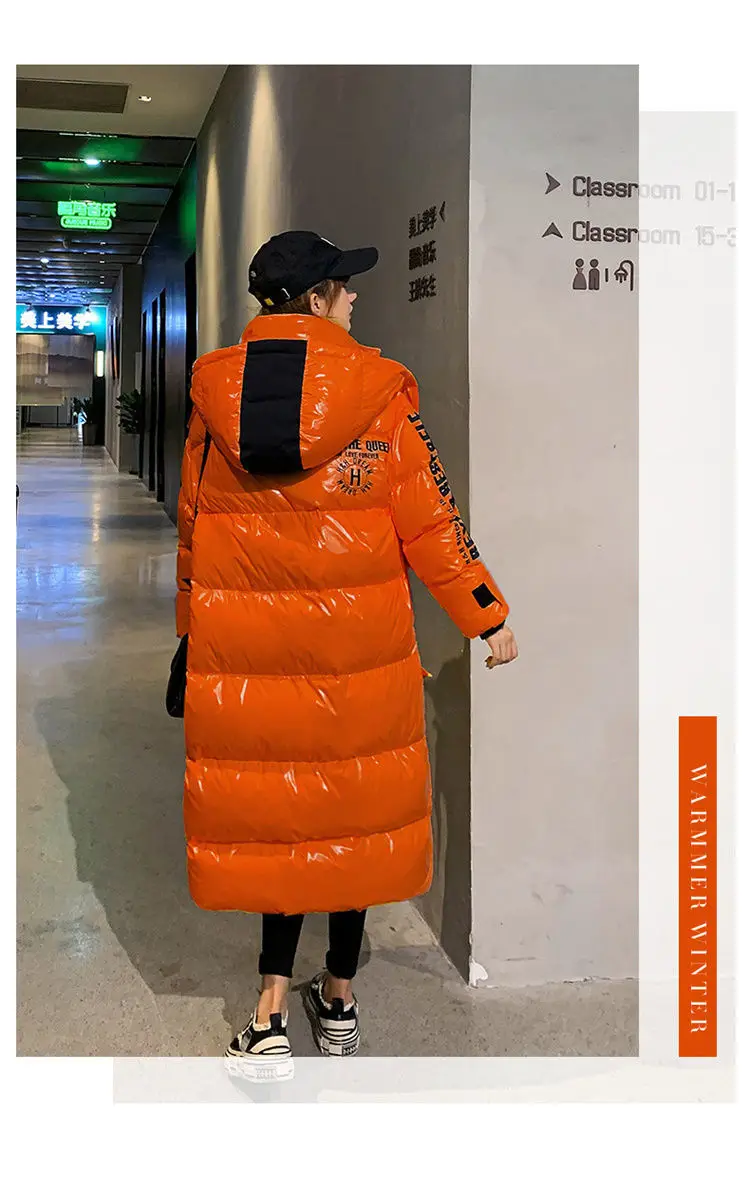 2025 New Waterproof Coats Fashion Winter Down Cotton Jacket Womens Glossy Colorful Femme Thick Warm Long Hooded Puffer Parkas
