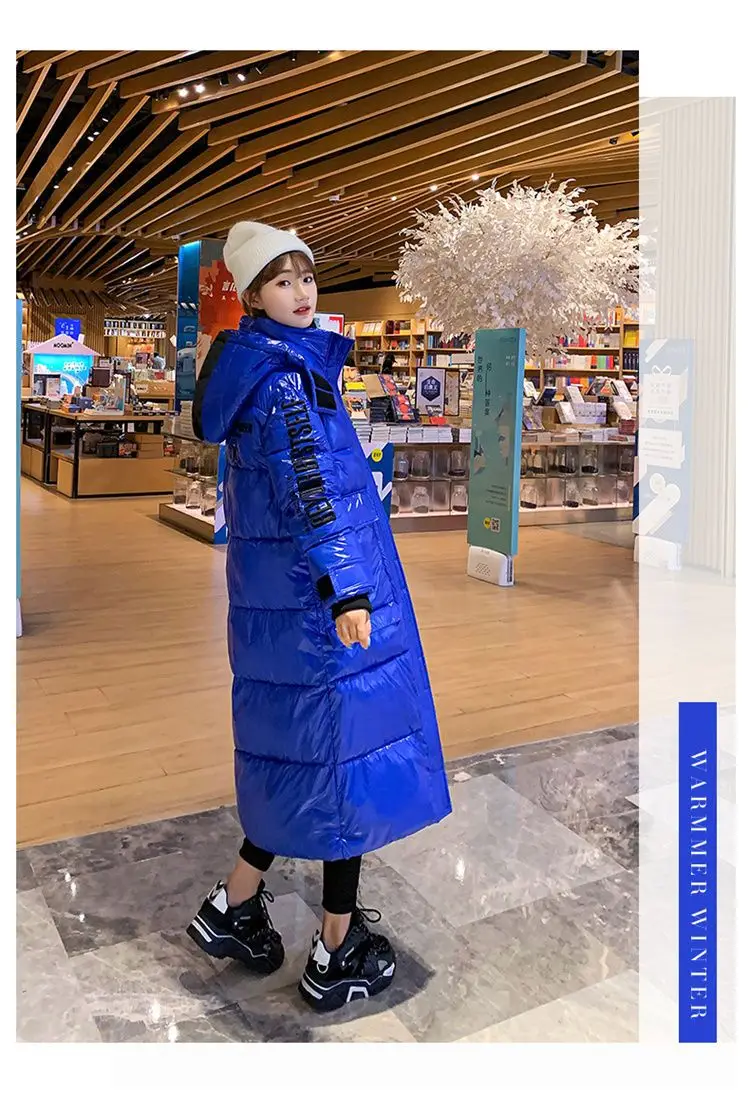2025 New Waterproof Coats Fashion Winter Down Cotton Jacket Womens Glossy Colorful Femme Thick Warm Long Hooded Puffer Parkas