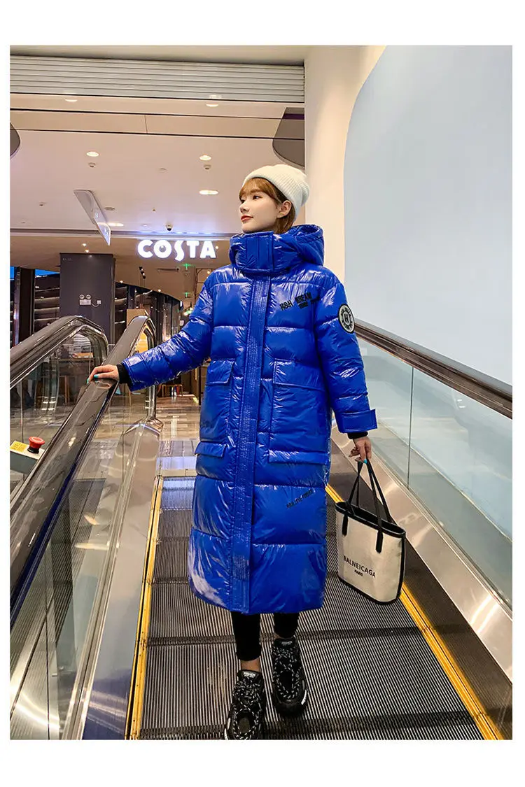 2025 New Waterproof Coats Fashion Winter Down Cotton Jacket Womens Glossy Colorful Femme Thick Warm Long Hooded Puffer Parkas
