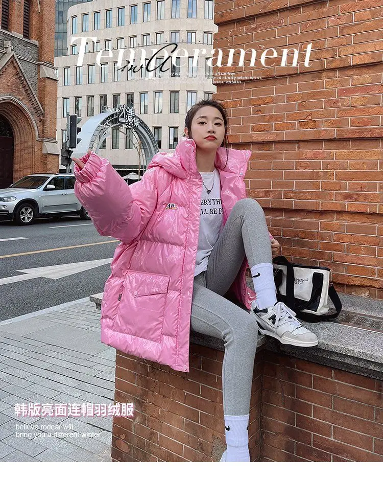 High Quality Warm Winter Woman Pink Jacket Hooded Parka Thickened Puffer Jacket Down Cotton Coat 2023 Korean Windproof Outerwear