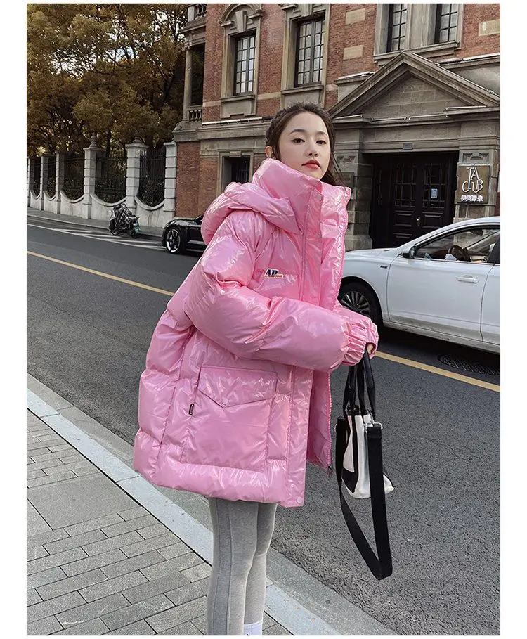 High Quality Warm Winter Woman Pink Jacket Hooded Parka Thickened Puffer Jacket Down Cotton Coat 2023 Korean Windproof Outerwear