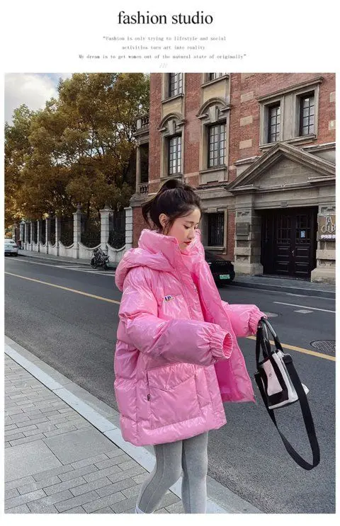 High Quality Warm Winter Woman Pink Jacket Hooded Parka Thickened Puffer Jacket Down Cotton Coat 2023 Korean Windproof Outerwear